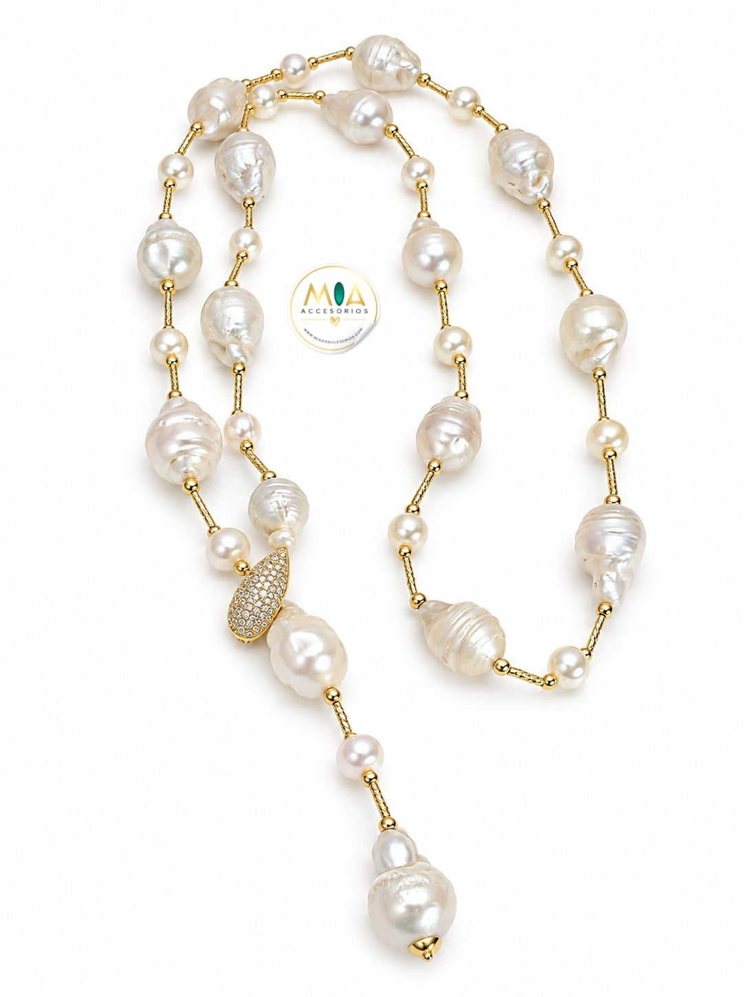 Golden Pearl Cascade Necklace