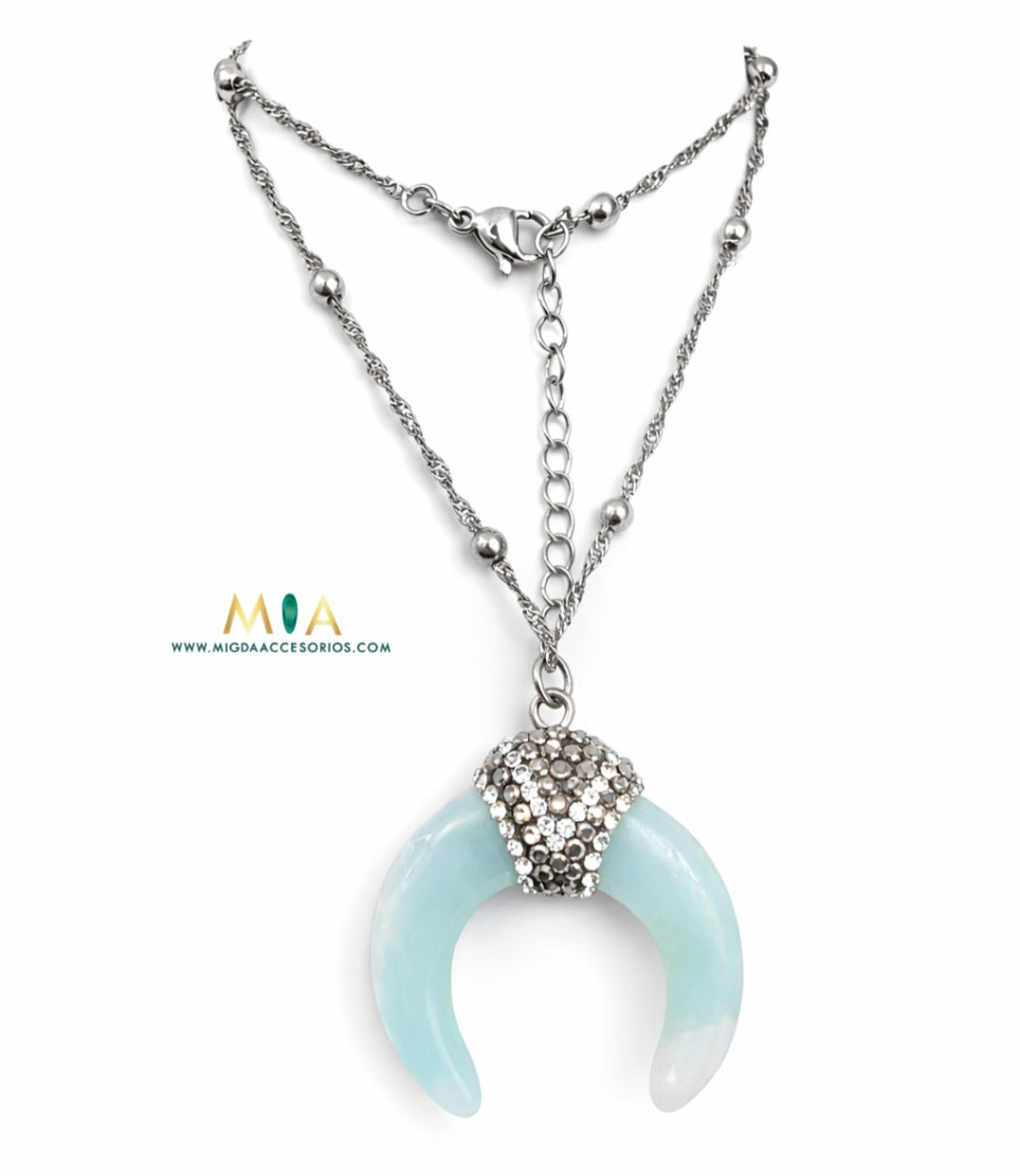 Mystic Horn Necklace - Silver Plated Stone
