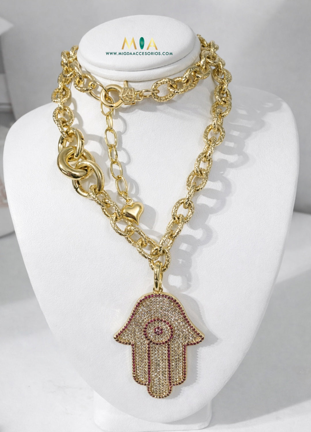 Pink Hamsa Gold Necklace