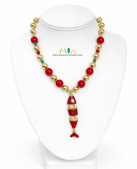 Red & Gold Statement Necklace
