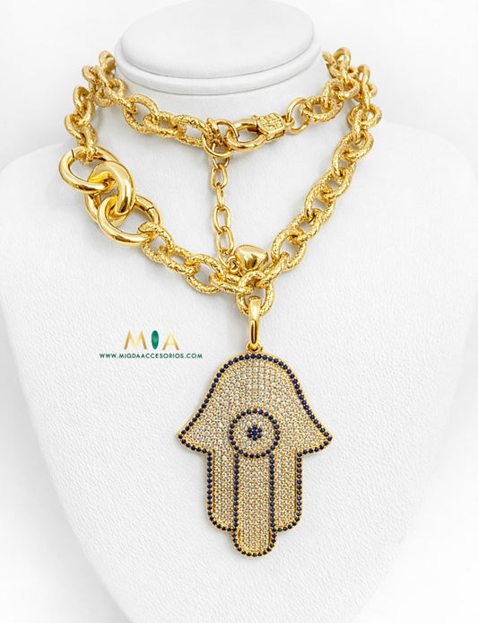 Blue Hamsa Gold Necklace