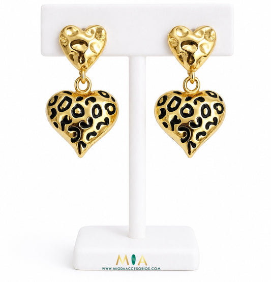 Leopard Heart Drop Earrings
