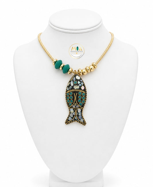 Mosaic Fish Statement Necklace