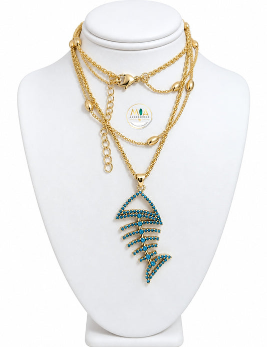 Fish Necklace Set – Double Chain (Set of 2)