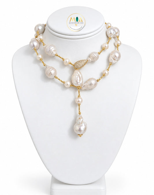 Golden Pearl Cascade Necklace